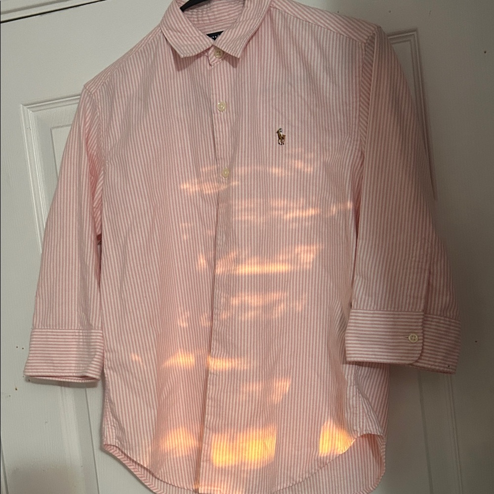 Ralph Lauren Light Pink Striped Button Down Shirt w quarter sleeves. Orig. $128